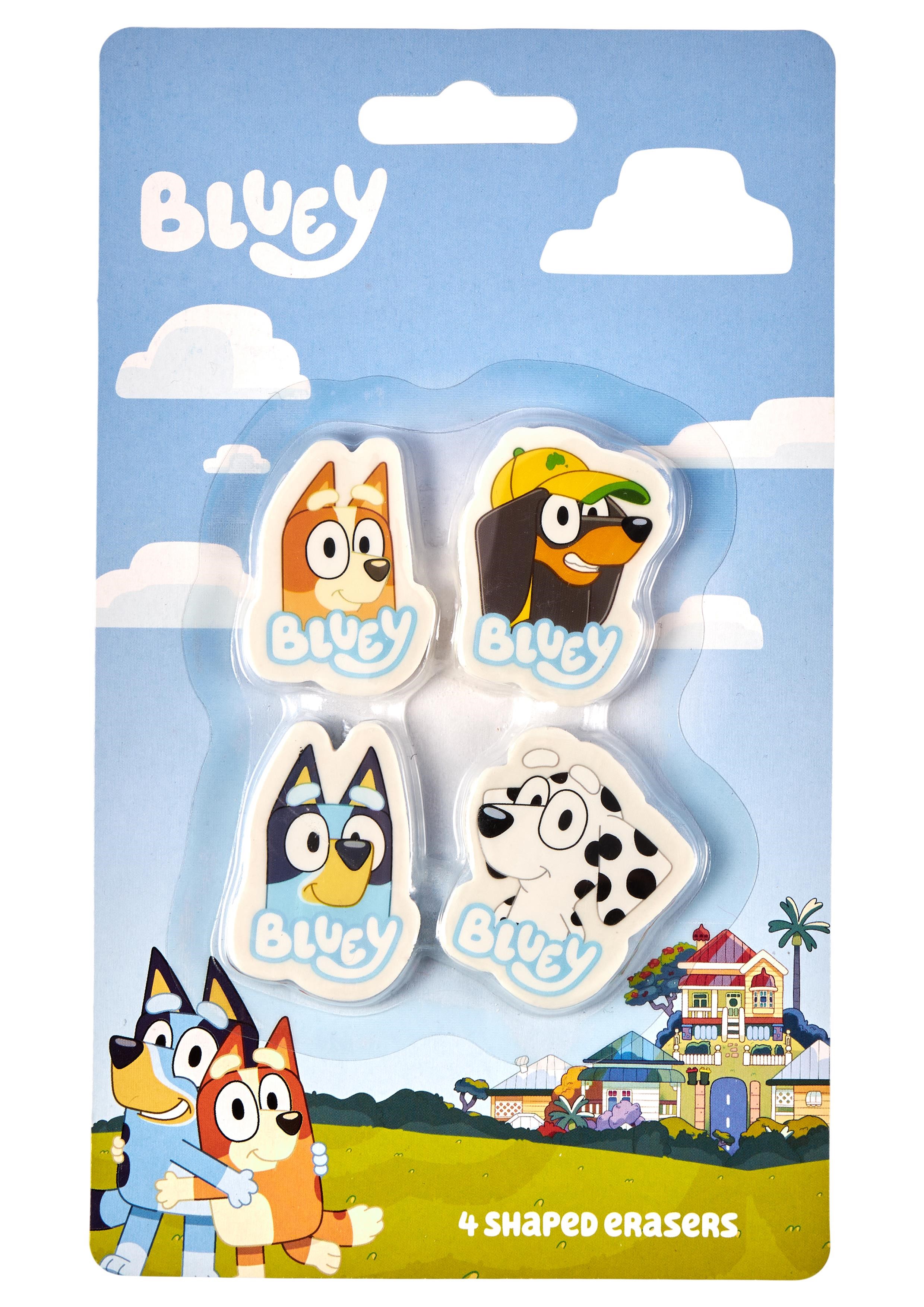 Euromic Bluey 4-pack Erasers - 4 Shaped Erasers Packed in Acetate Box With Eurohole (Size of Box 5.2 x 16 cm) CE & 0-3 Years Pictogram - Schul 