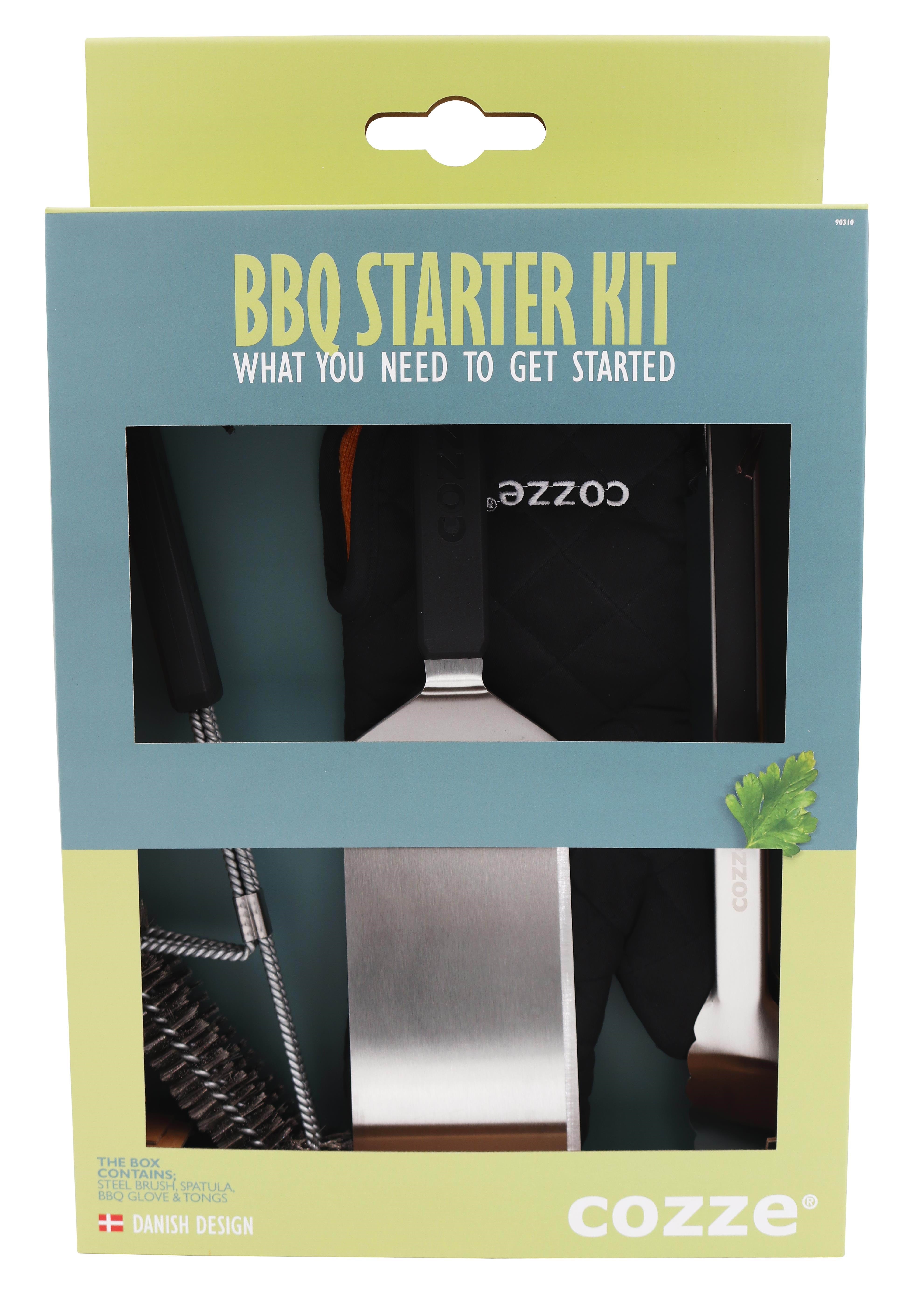 Cozze Bbq Set 4-teilig: Spachtel, Zange, Grillbürste & Hand - Grill Und Zubehoer