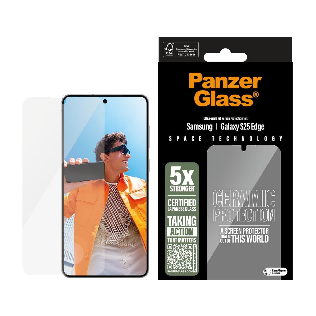 Panzerglass Ceramic Screen Protector Samsung S25 Edge | Ultra-wide Fit - Handys Schutzfolie Pg20592