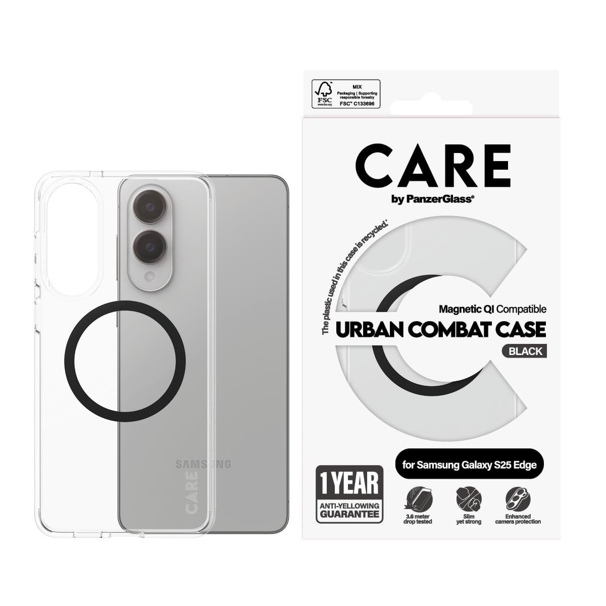 Care by Panzerglass Flagship Case Transparent Urban Combat w. Black Qi Compatible Samsung S25 Edge - Handys Cover Cases Cr68931