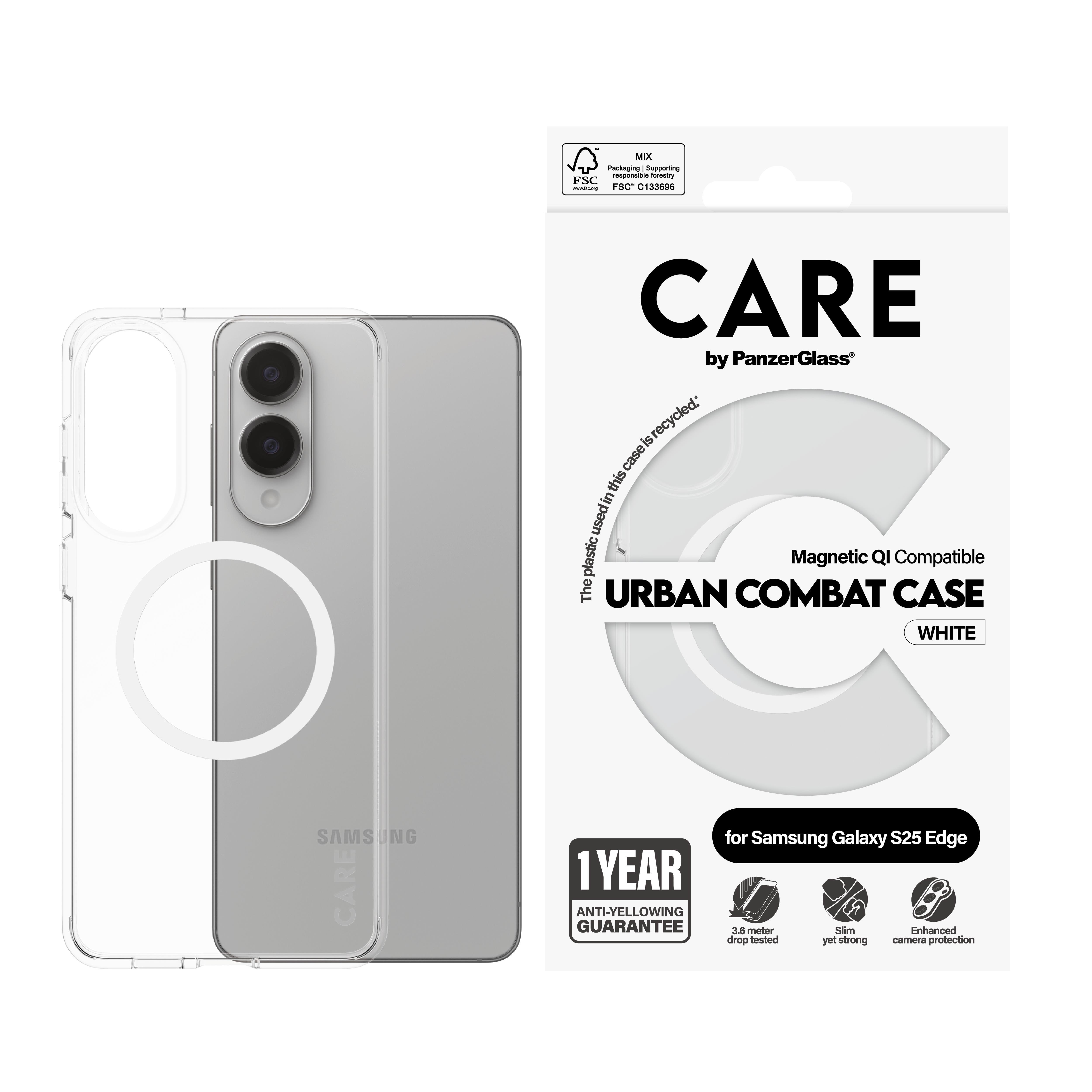 Care by Panzerglass Flagship Case Transparent Urban Combat w. White Qi Compatible Samsung S25 Edge - Handys Cover Cases Cr37967