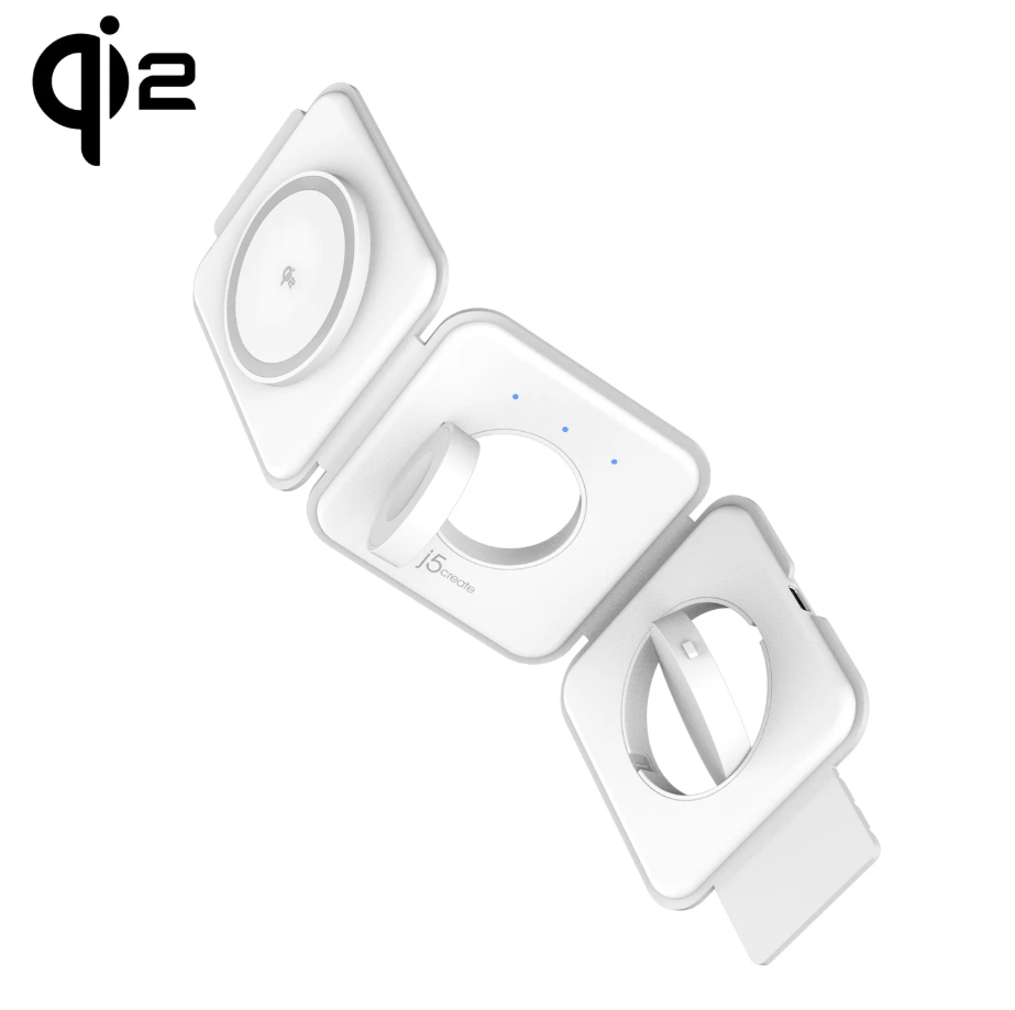 J5create Qi2 3-in-1 Magnetic Travel Wireless Charging Station - Handys Adapter Und Ladegeraete