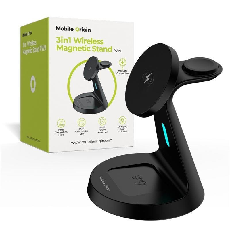 Mobile Origin 3in1 Wireless Magnetic Stand Pw9 - Handys Adapter Und Ladegeraete Mo-31wms-pw9