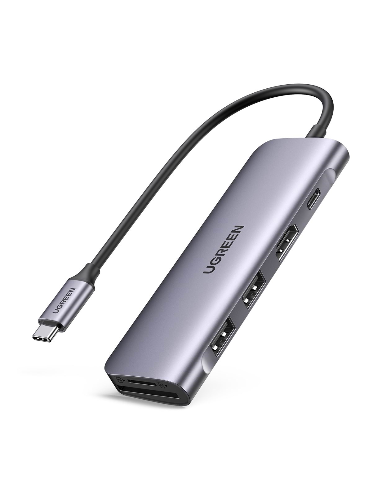 Ugreen Usb-c to 2 Ports Usb3.0-a Hub + Hdmi + Tf/sd With PD Power Supply - Space Grey - Dockingstationen 70411-ug