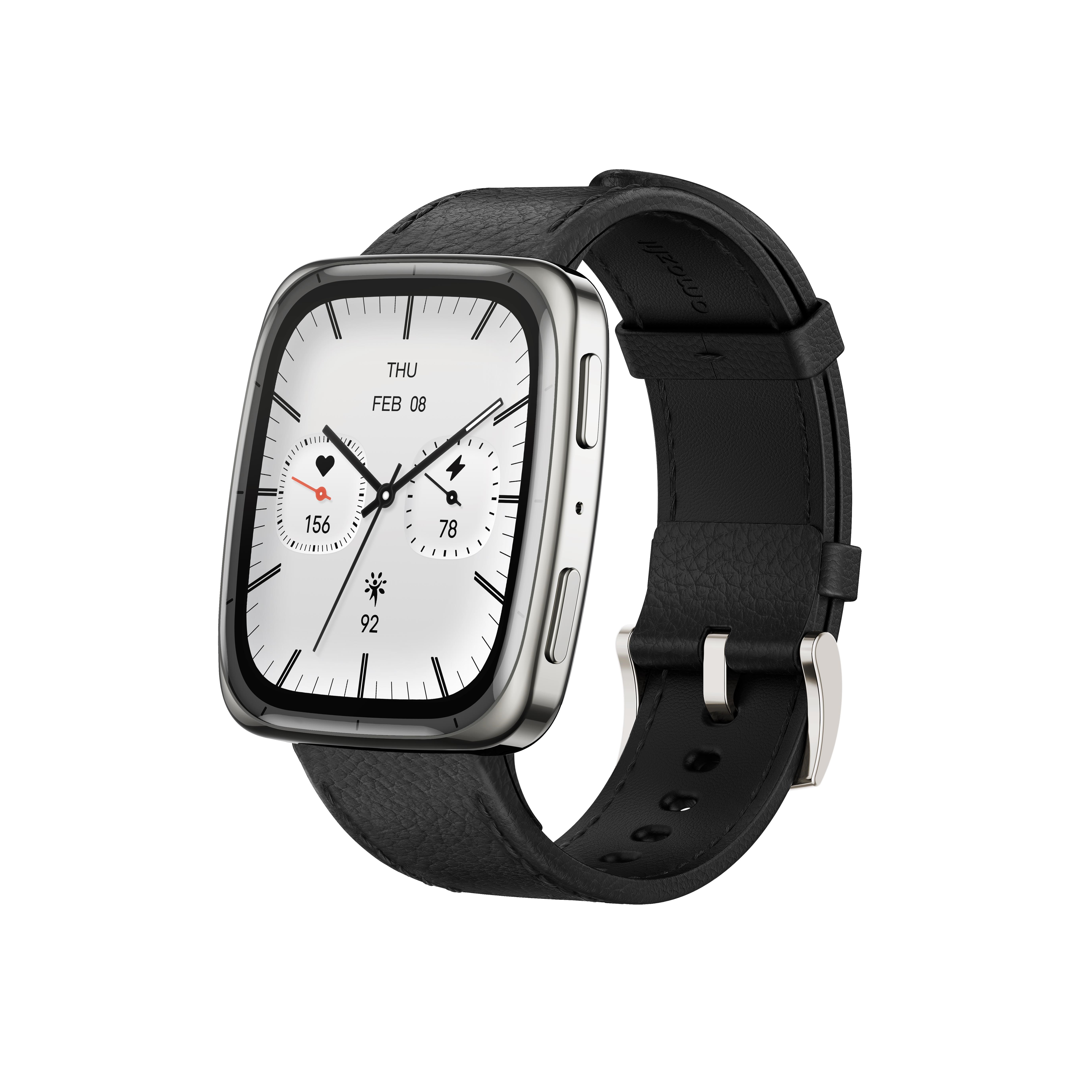 Amazfit Active 2 Square - Black - Smartwatches Pulsuhren Sportuhren Schrittzaehler Silver W2434gl2n