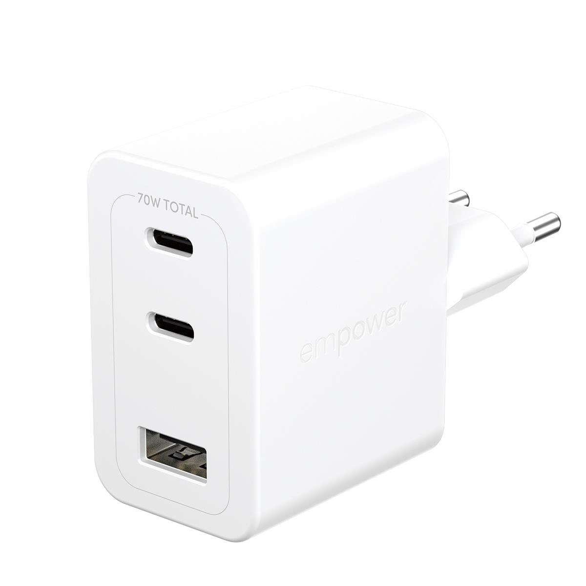 Empower by Panzerglass Turbo 70w Multiple Charger Incl. 2 x Usb-c + Usb-a | EU Plug | Silver White - Handys Adapter Und Ladegeraete Em31479