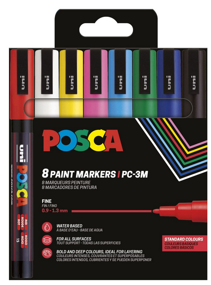 Posca Marker Sæt Pc-3m 8 Ass. Farver Std. - Utensilien Zum Schreiben Und Zeichnen 401659