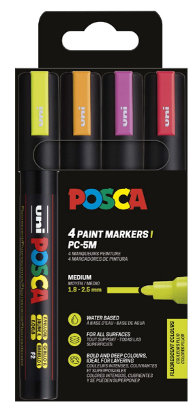 Posca Marker Sæt Pc-5m 4 Ass. Farver Neon - Utensilien Zum Schreiben Und Zeichnen 401664
