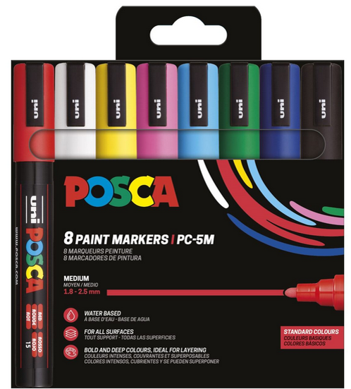 Posca Marker Sæt Pc-5m 8 Ass. Standard Farver - Utensilien Zum Schreiben Und Zeichnen