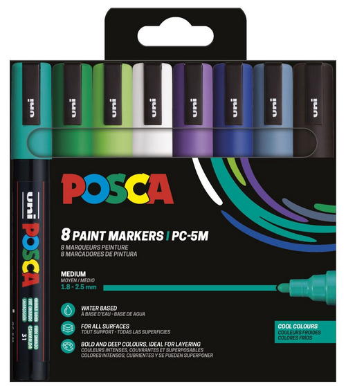 Posca Marker Sæt Pc-5m 8 Ass. Cool Colors - Utensilien Zum Schreiben Und Zeichnen 401667