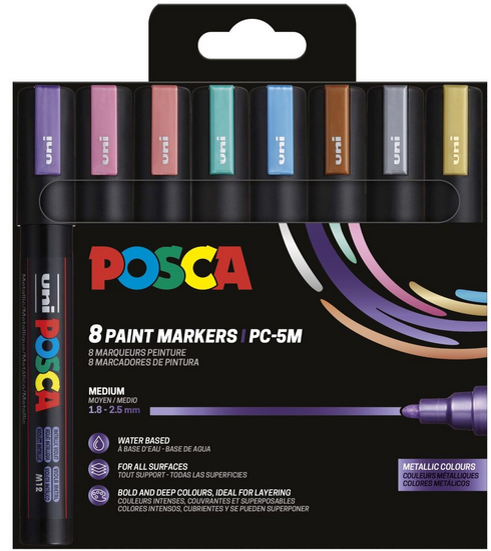 Posca Marker Sæt Pc-5m 8 Ass. Metallic. Farver - Utensilien Zum Schreiben Und Zeichnen