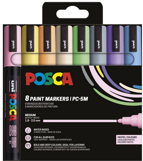 Posca Marker Sæt Pc-5m 8 Ass. Pastel Farver - Utensilien Zum Schreiben Und Zeichnen 401669
