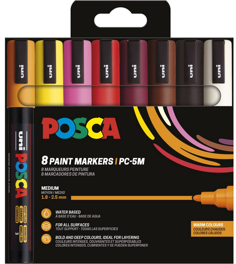 Posca Marker Sæt Pc-5m 8 Ass. Warm Colors - Utensilien Zum Schreiben Und Zeichnen