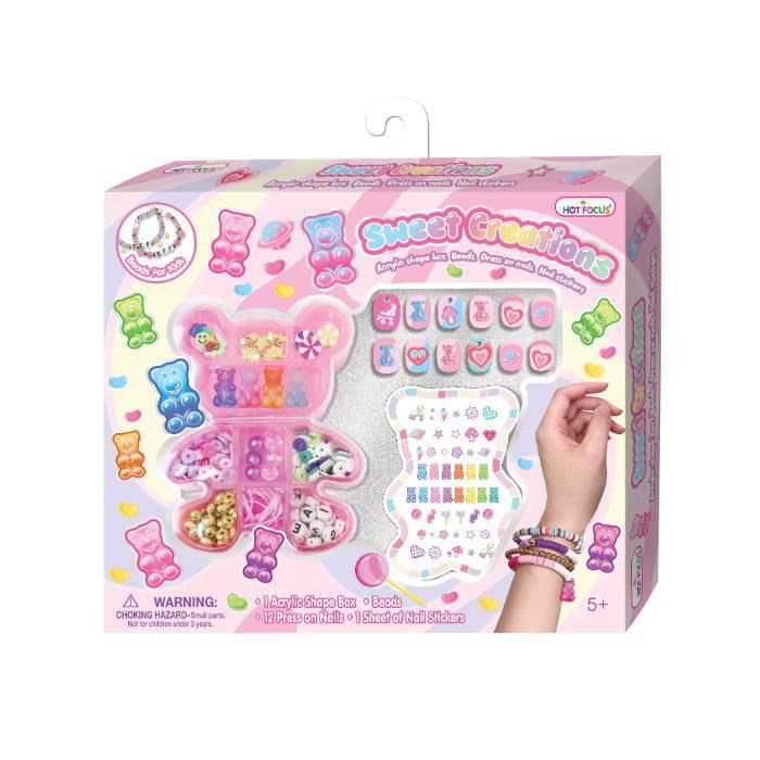 Hot Focos Vedhæng & Perler i Æske M/negle & Stickers +5år - Kreativ Spiele