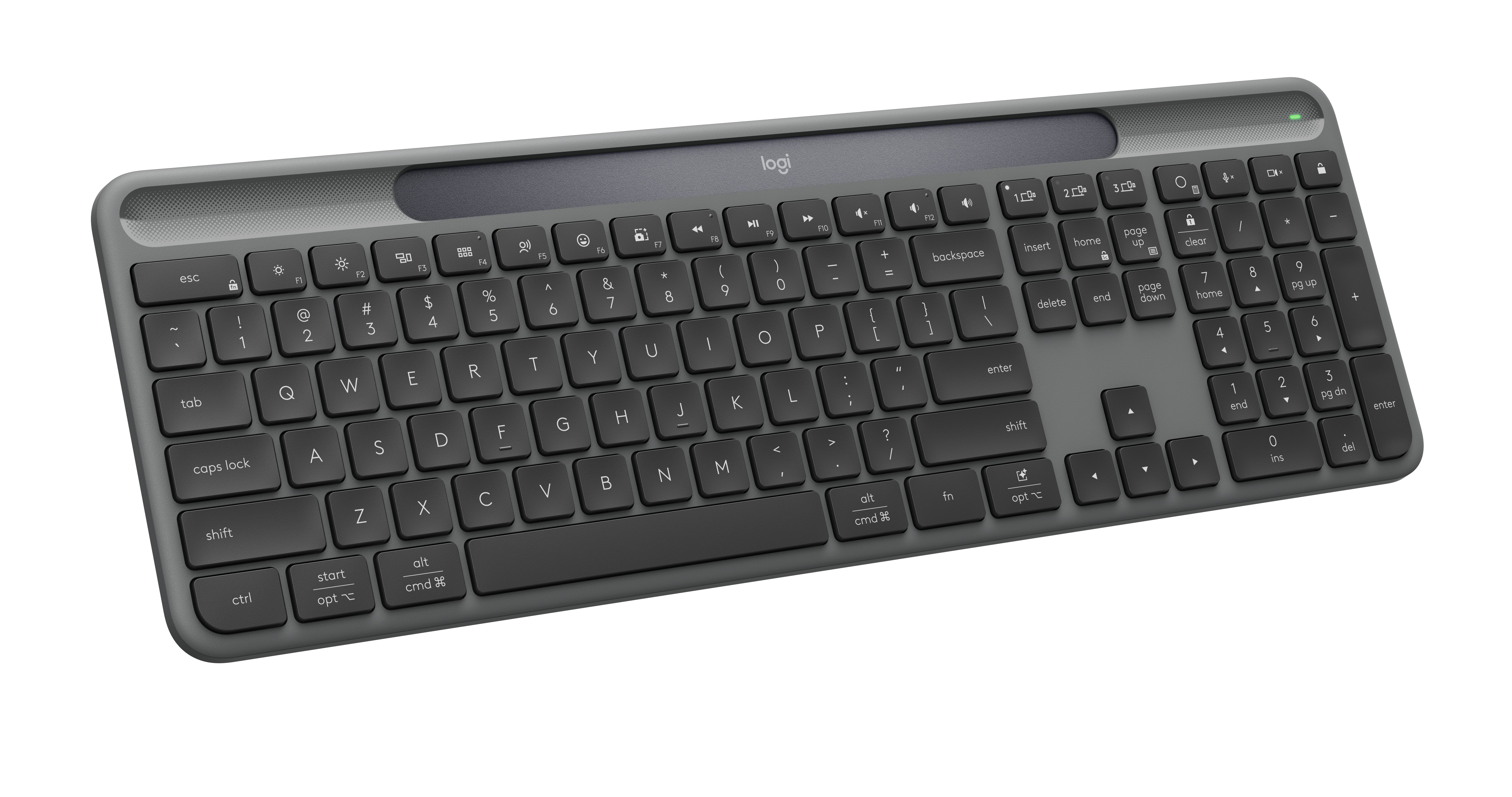 Logitech K980 Signature Slim Solar+ Wireless - Tastatur - Full-size - Dänisch/norwegisch/schwedisch/finnisch - Grau - Tastaturen