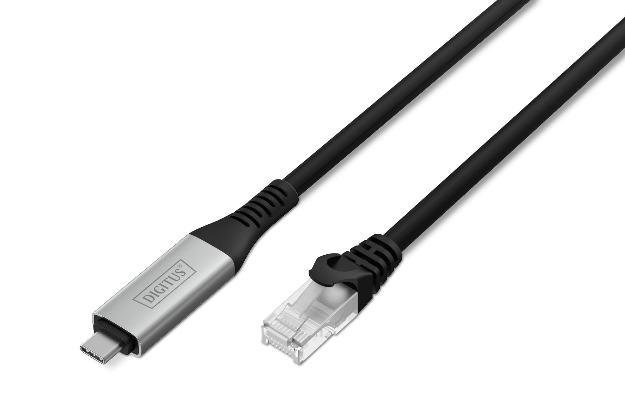 Digitus Usb-c 3.2 Gen1 to Rj45 Adapter - 3m - Schwarz - 3m - Netzwerk Kabel