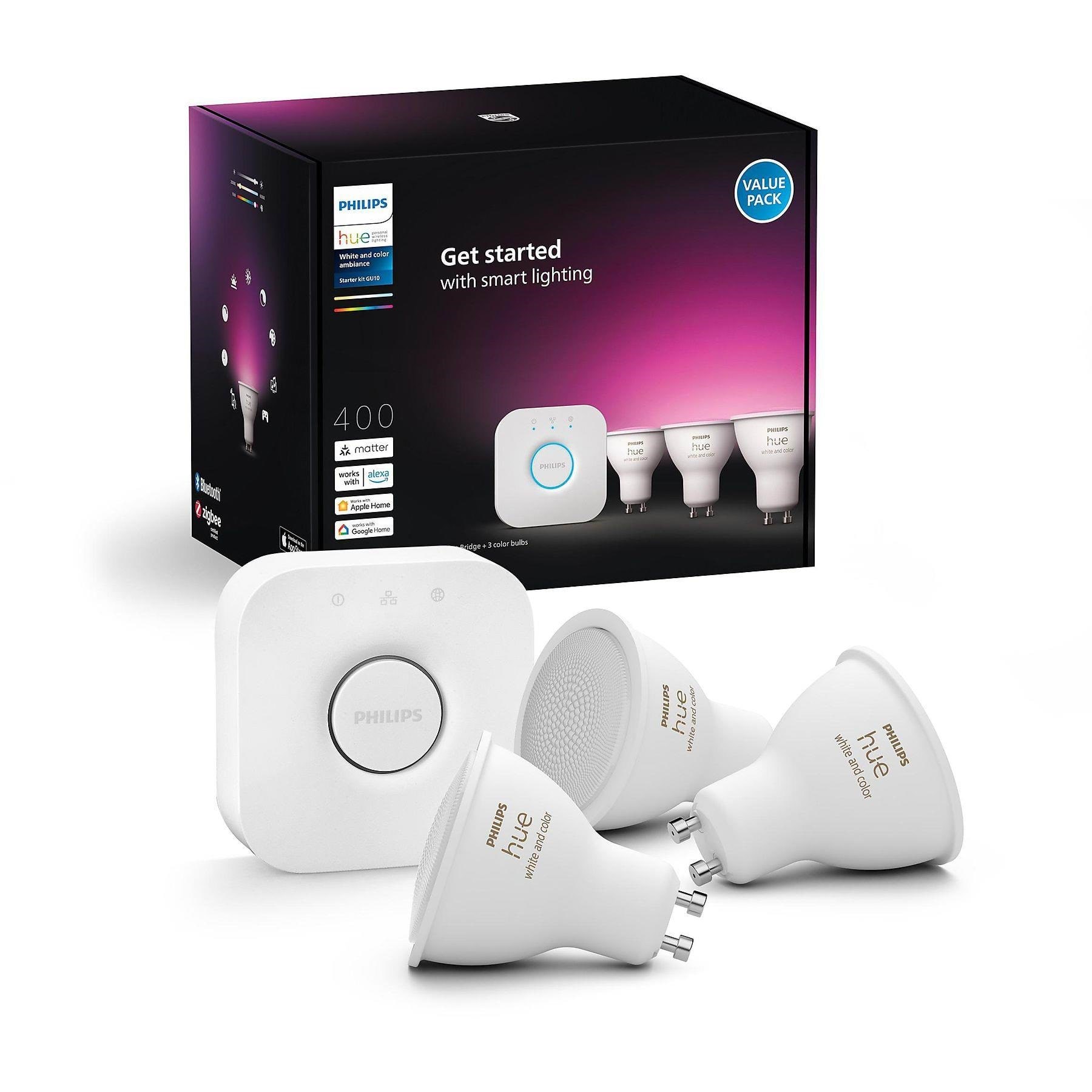 Philips Hue Gu10 3-pack + Bridge Starter Kit - White & Color Ambience - Smart Home