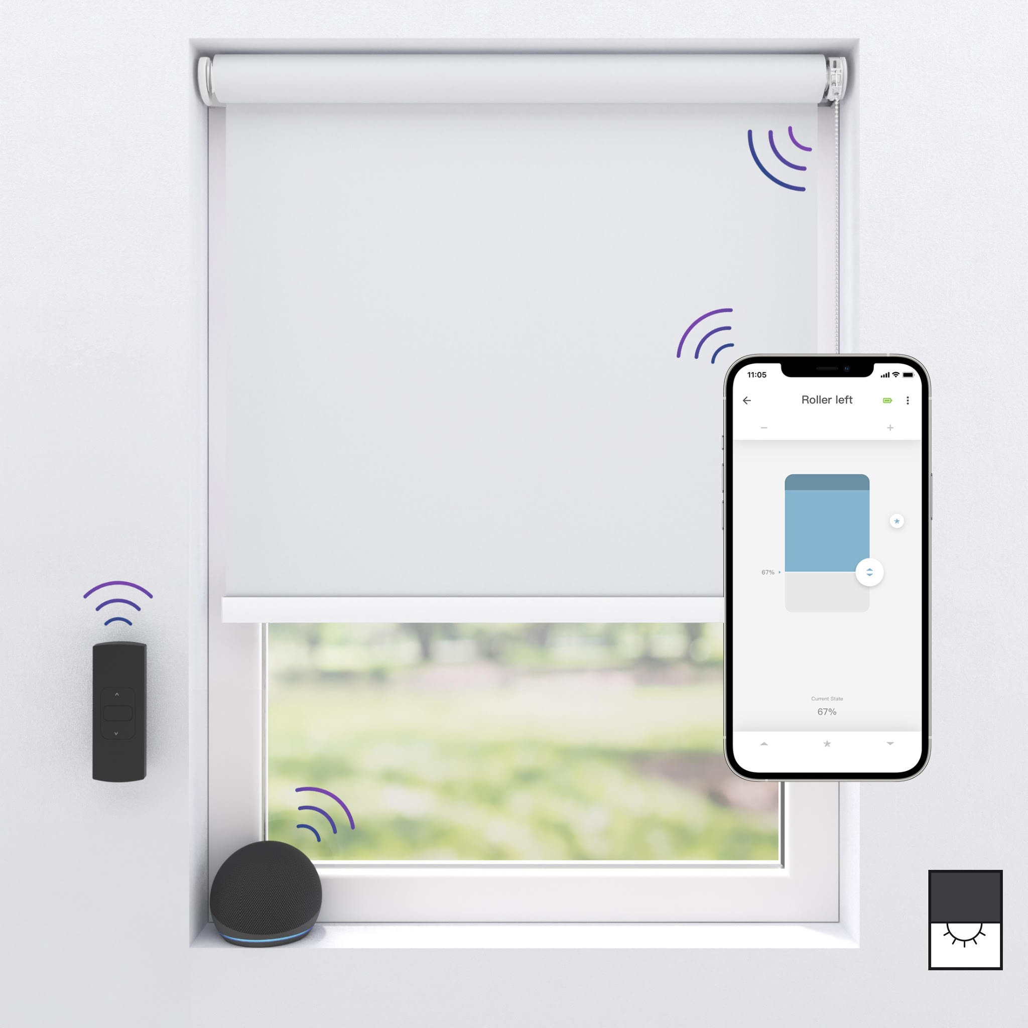 Motionblinds Wireless Electric Black-out Rollerblind 100x190cm - White - Smart Home 2019200