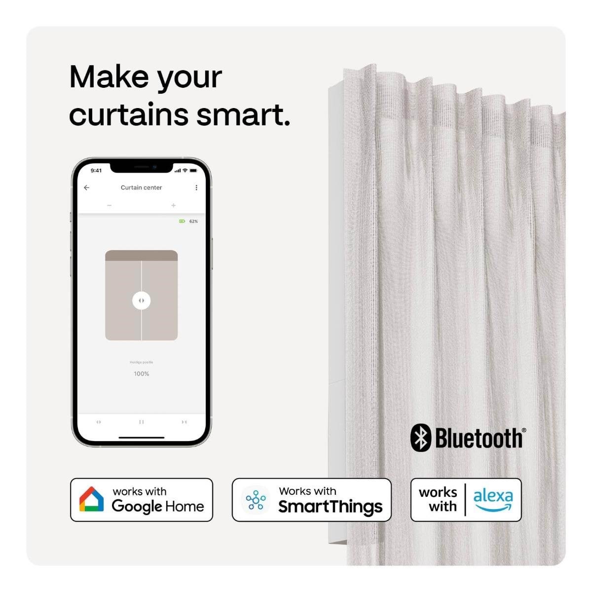 Motionblinds Smart Curtain Rail Central Opening 200cm - Smart Home N003657