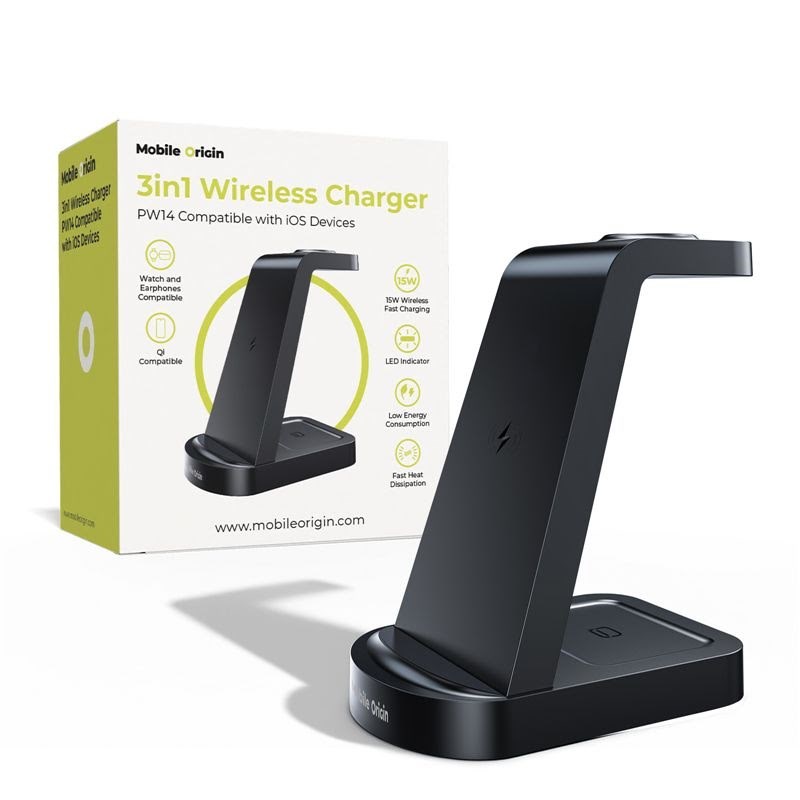 Mobile Origin 3in1 Wireless Charger Pw14 Iphone Compatible - Handys Adapter Und Ladegeraete