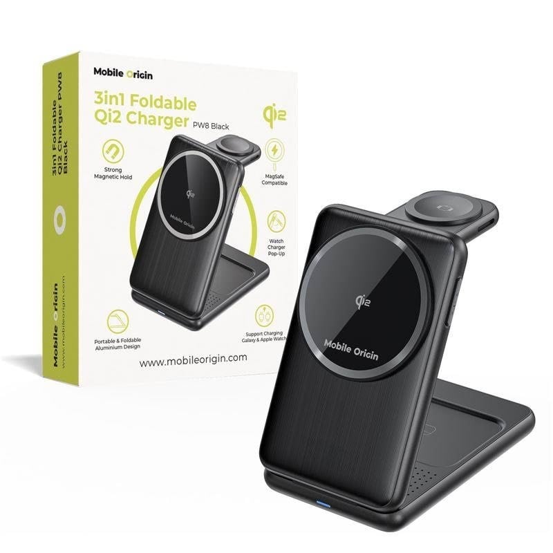 Mobile Origin 3in1 Foldable Qi2 Charger Pw8 - Black - Handys Adapter Und Ladegeraete