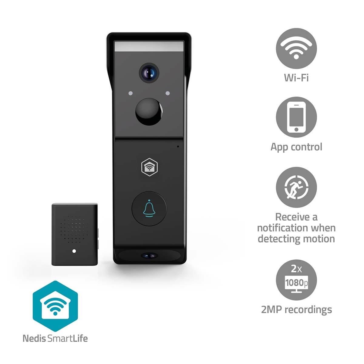Nedis Smartlife Video Doorphone Wi-fi Battery 2x Full HD 1080p Cloud Storage (Option) / Microsd (Not Included) Ip54 With Motion Sensor Night Vision 