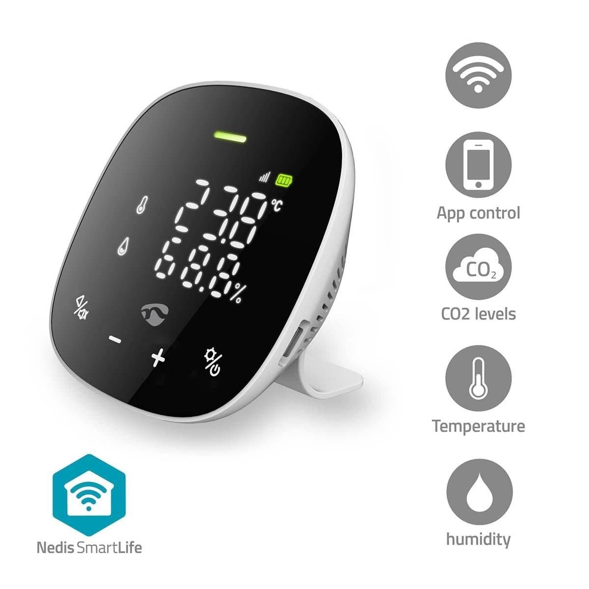 Nedis Smartlife Air Quality Meter Wi-fi Incl. Display Humidity / Carbon Dioxide (Co2) / Temperature Android / Ios White / Black - Smart Home