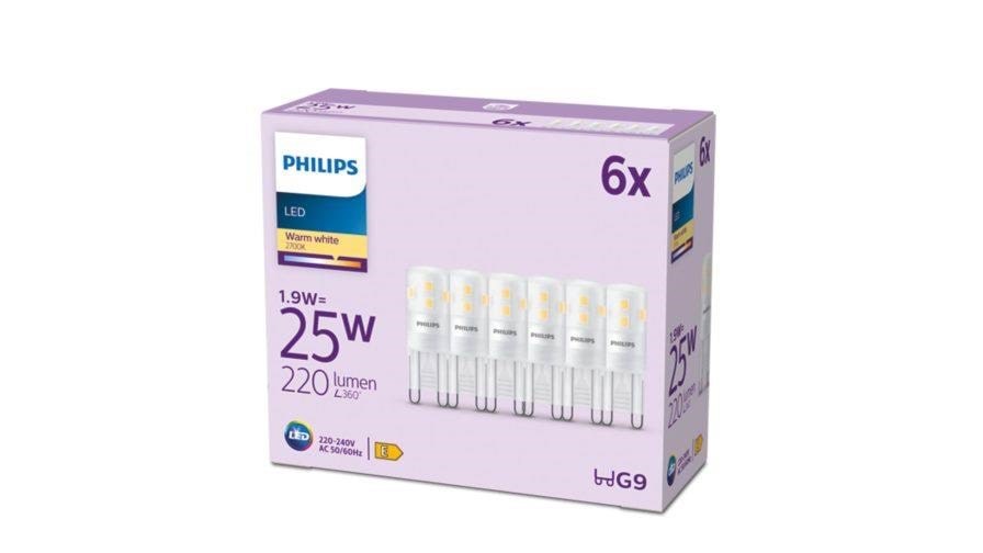Philips Led-lampe 220lm 1.9w/827 (25w) 6-pack G9 - Led Birnen