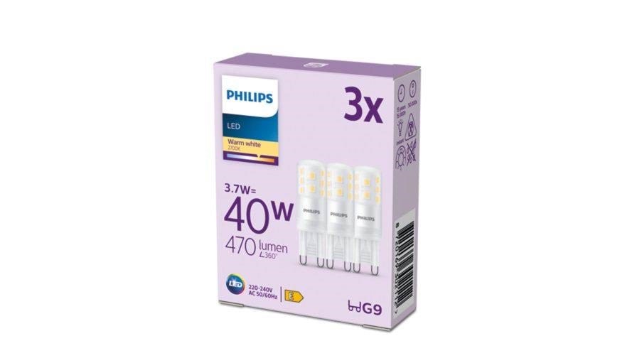Philips Led-lampe 470lm 3.7w/827 (40w) 3-pack G9 - Led Birnen 929003790893