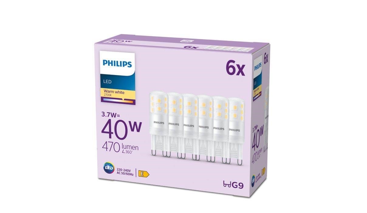Philips Led-lampe 470lm 3.7w/827 (40w) 6-pack G9 - Led Birnen