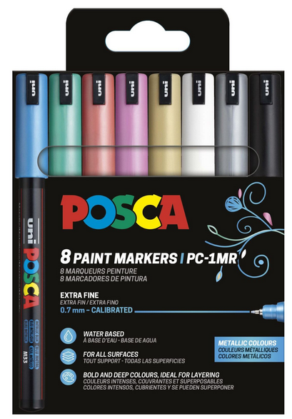 Posca Pc-1mr - 8 Pcs - Water-based Pigment - Metallic Colors - Utensilien Zum Schreiben Und Zeichnen