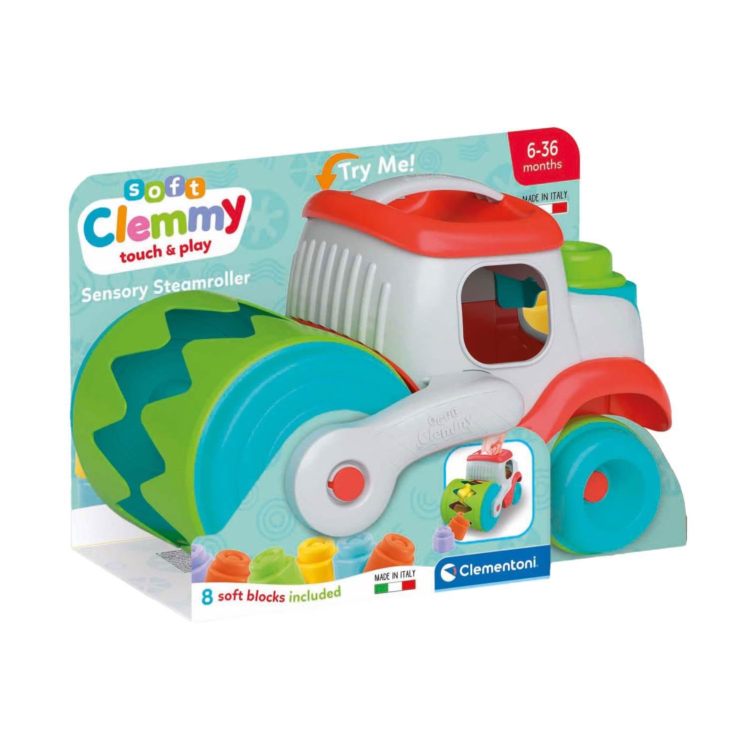 Clementoni Baby Soft Clemmy Steamroller Vehicle With Blocks 9pcs. - Baby Spielzeug