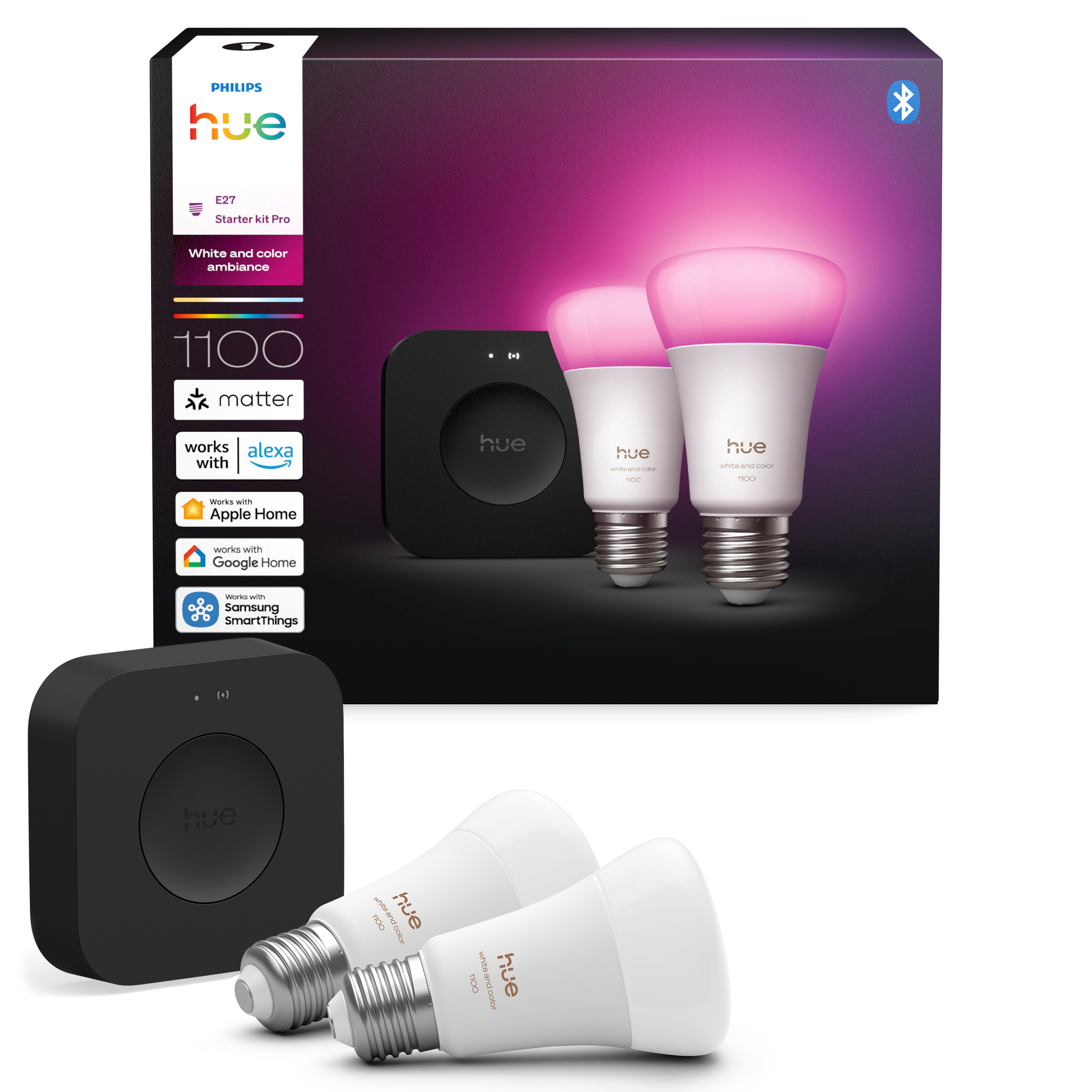 Philips Hue Starter Kit: 2 E27 Color-capable Smart Bulbs + Bridge Pro - Smart Home 929003853518