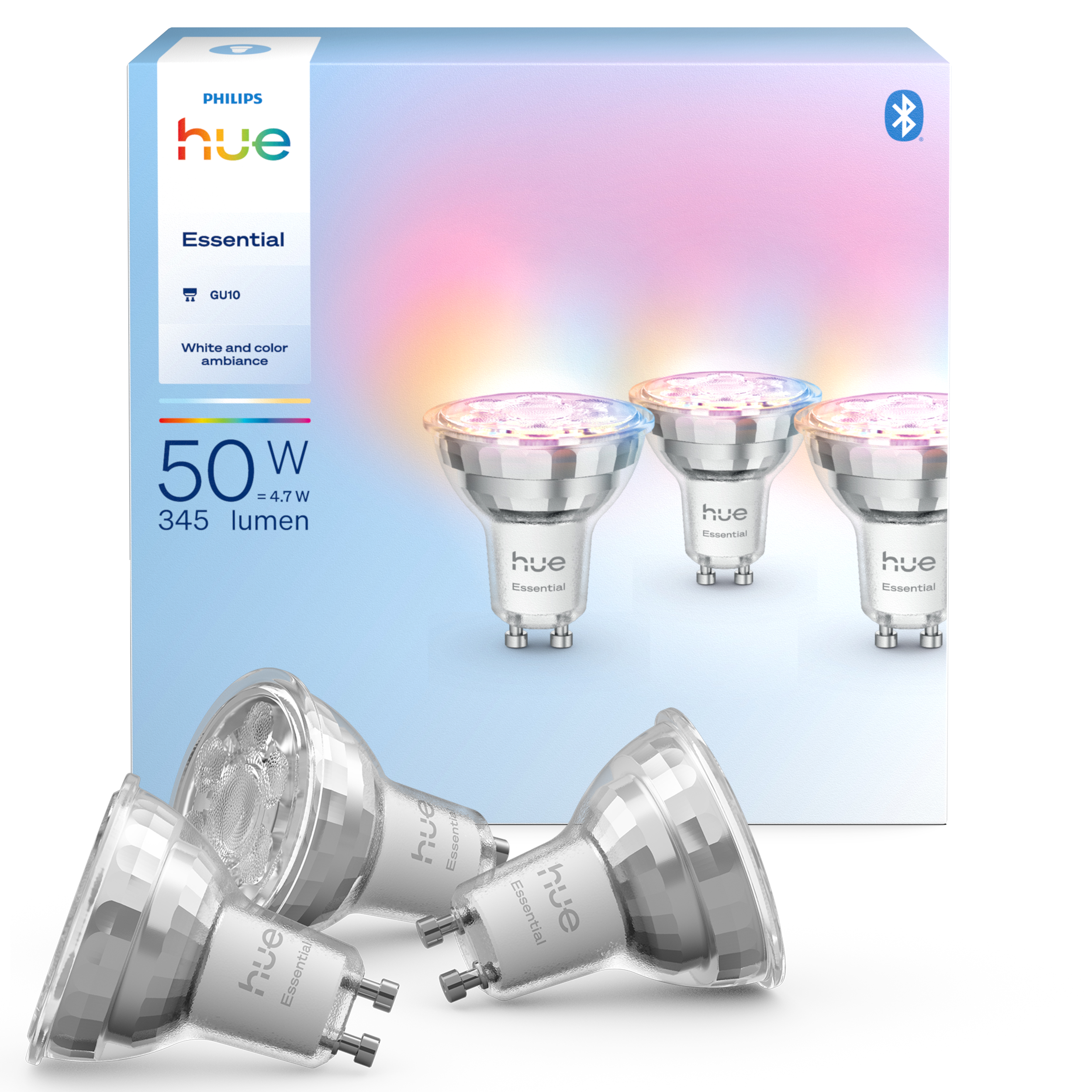 Philips Hue Essential Gu10 - Smart Spotlight - 345 Lumen - 4.7 W - 3 Pack - Smart Home