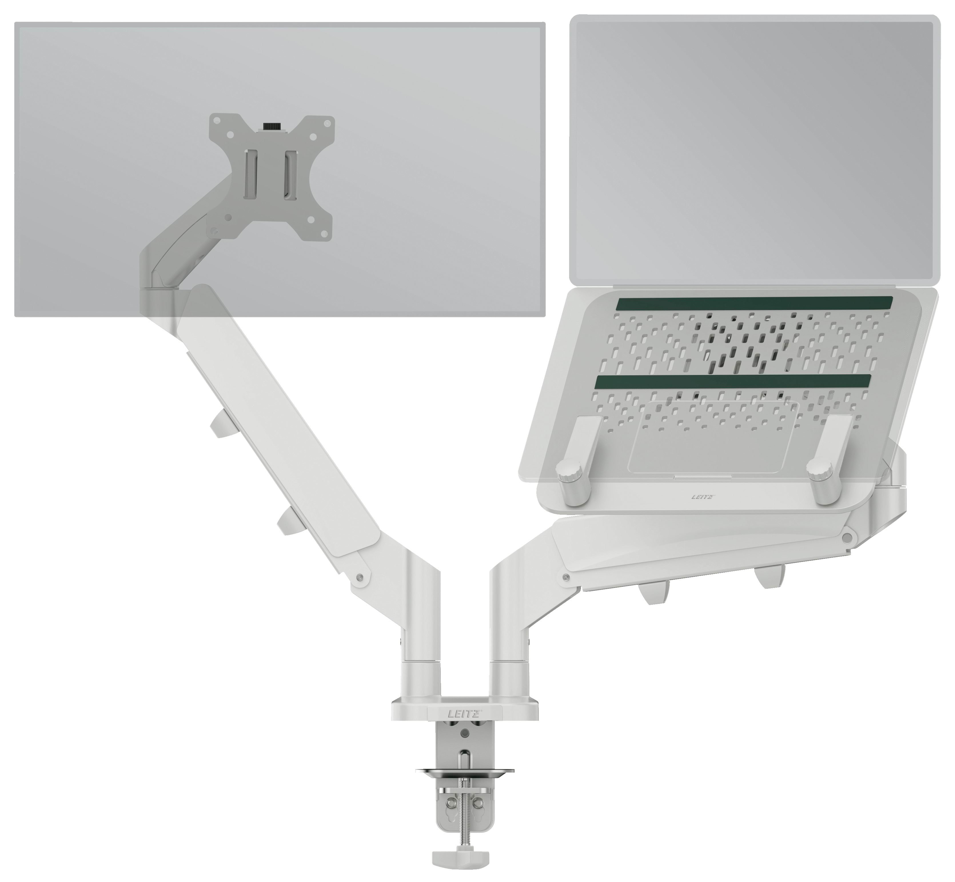 Leitz Ergo Platzsparender Dual Monitorarm Mit Laptophalterung, Grau - Monitorhalterung