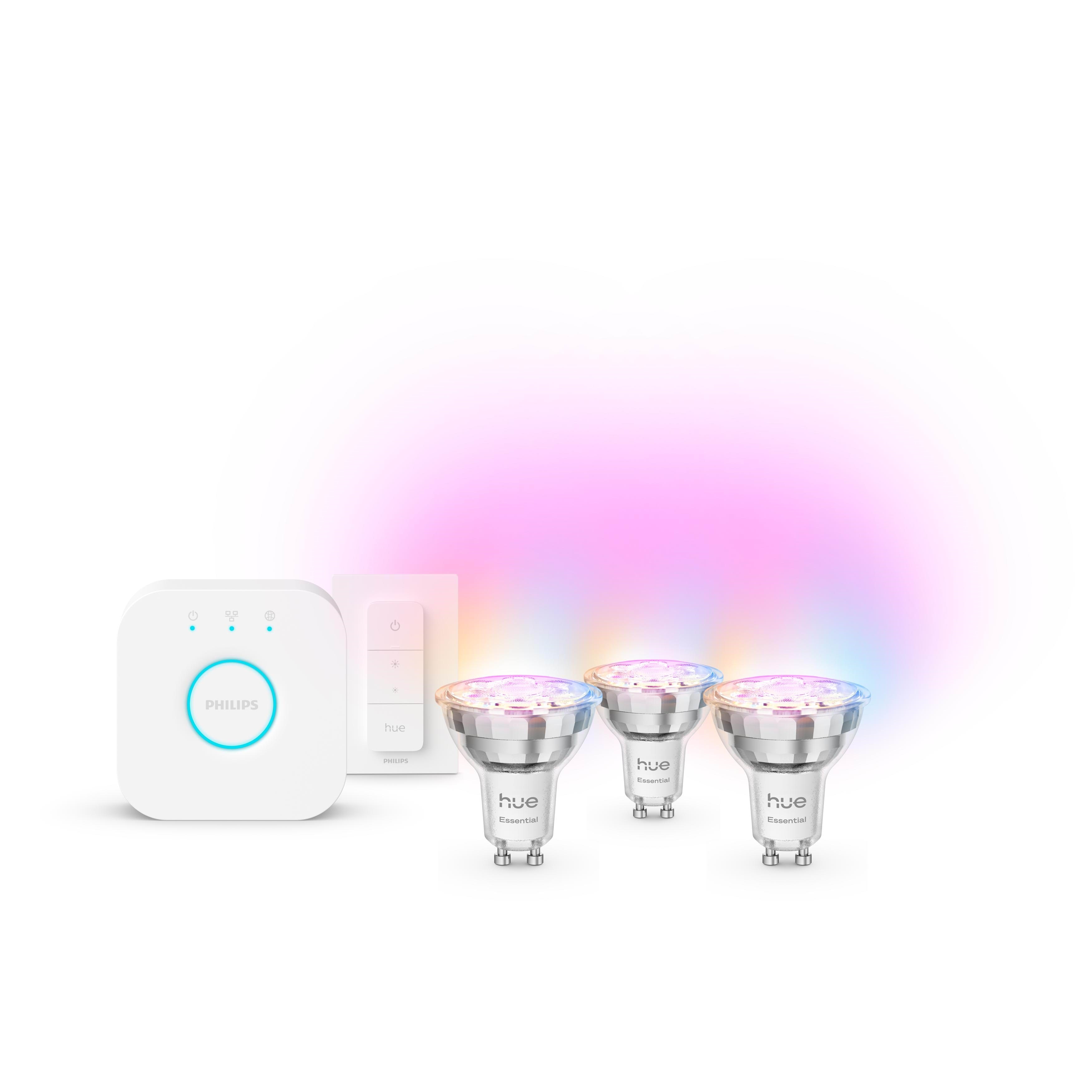 Philips Hue Essential Starter Kit: 3 Gu10 Smart Bulbs (345 Lumen) + Dimmer Switch - Smart Home