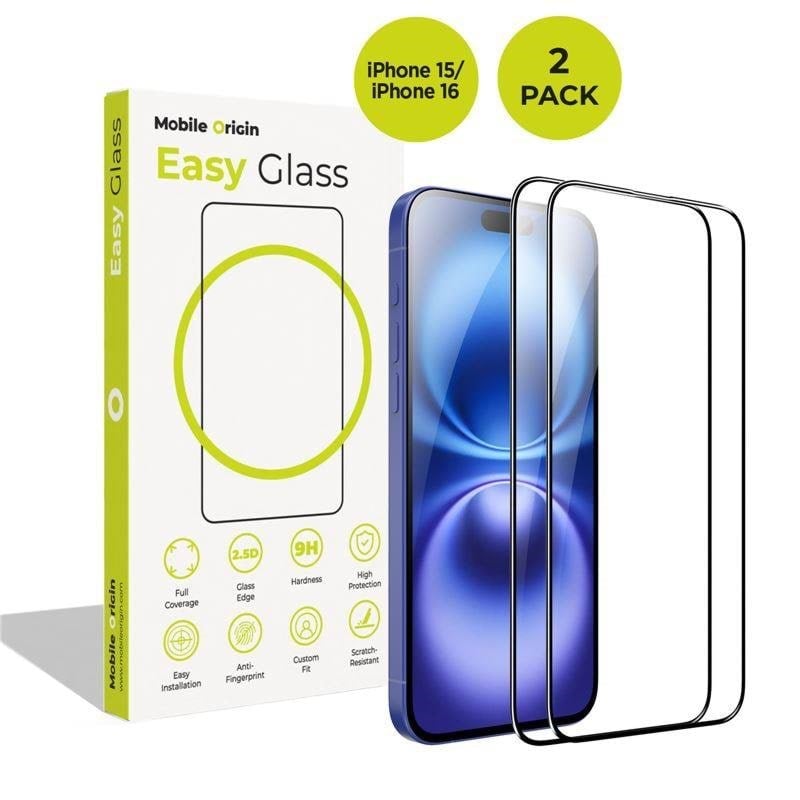 Mobile Origin Easyglass Iphone 15/iphone 16 - 2 Pack - Handys Schutzfolie Frl-eg-i16-2pk