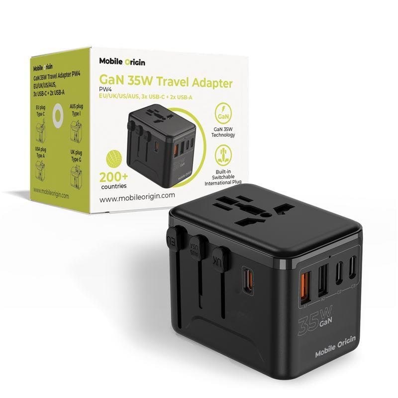 Mobile Origin Gan 35w Travel Adapter Pw4 Eu/uk/us/aus - 3x Usb-c + 2x Usb-a - Handys Adapter Und Ladegeraete Mo-tra35-pw4