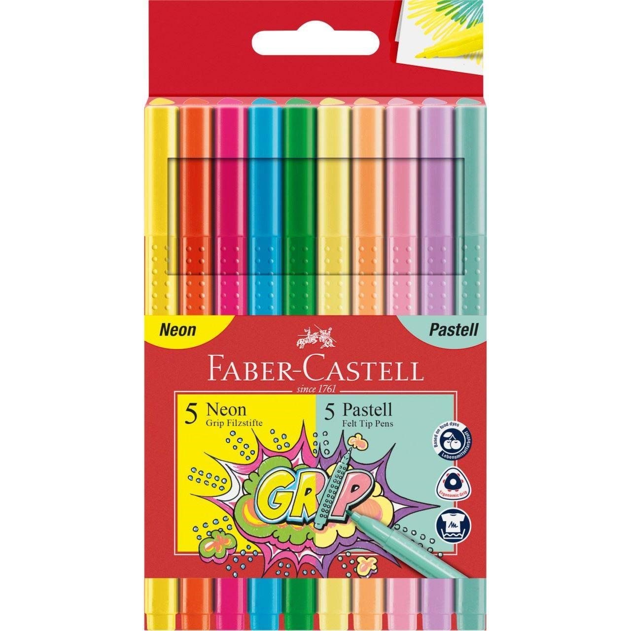 Faber-castell Felt Tip Pens - 5 Neon + 5 Pastell - Utensilien Zum Schreiben Und Zeichnen 155312