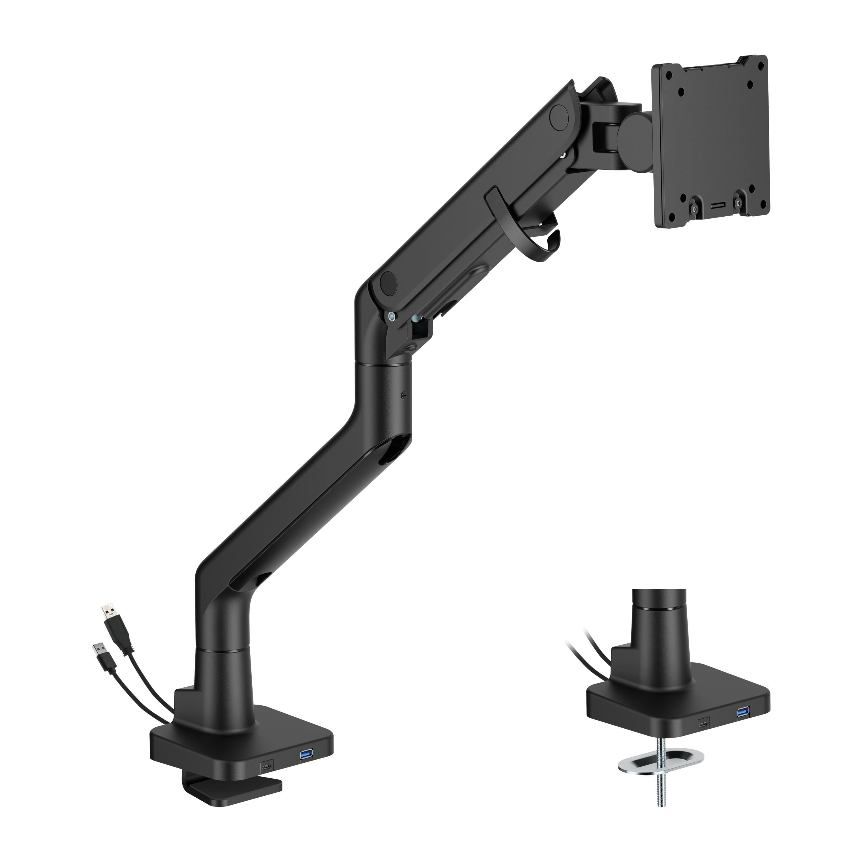 Dutzo Monitorarm Für 1 Monitor (Bis zu 57") - Heavy Duty Deluxe Mit Usb A- Und C-anschlüssen - Schwarz - Monitorhalterung