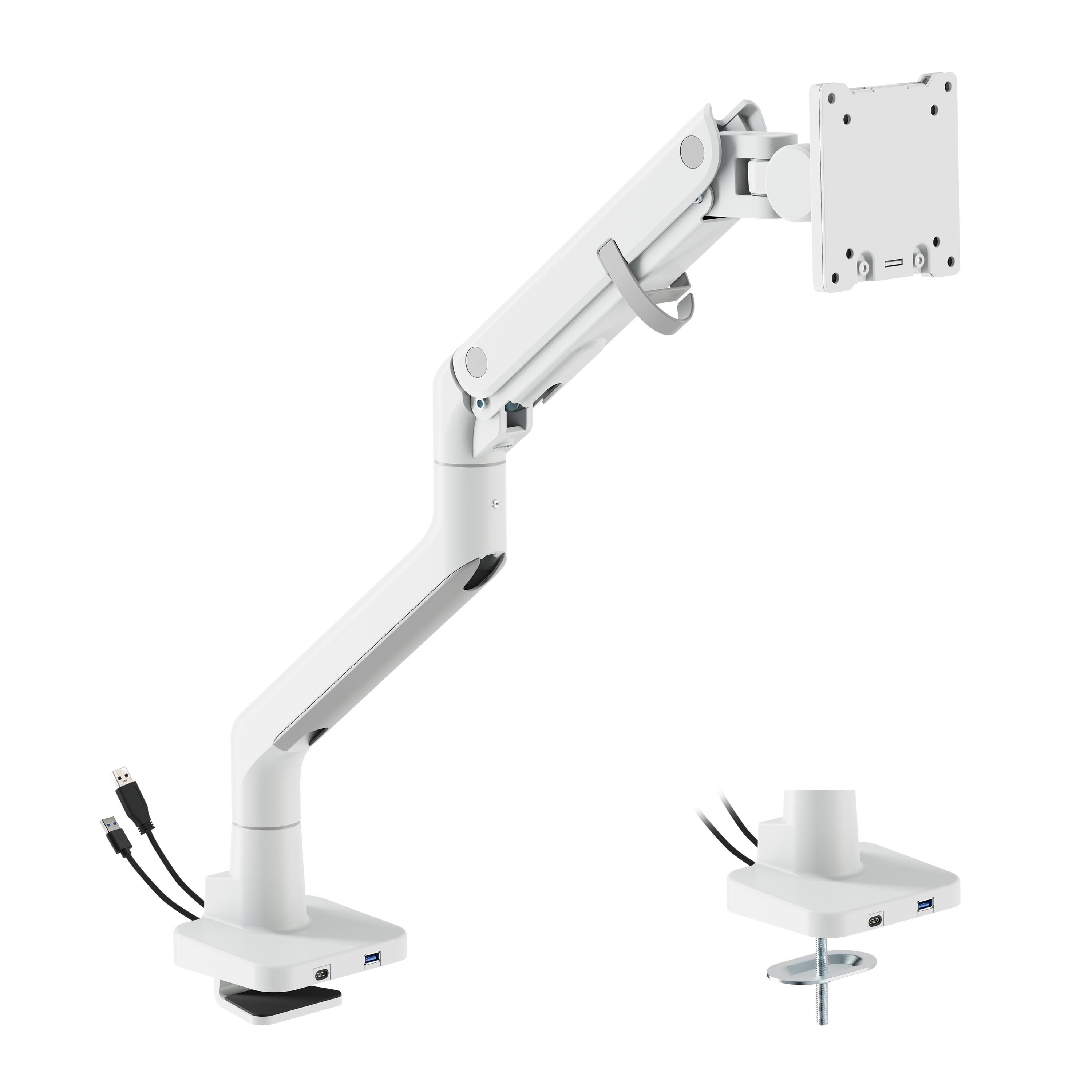 Dutzo Monitorarm Für 1 Monitor (Bis zu 57") - Heavy Duty Deluxe Mit Usb A- Und C-anschlüssen - Weiß - Monitorhalterung Mmhddlx-1w