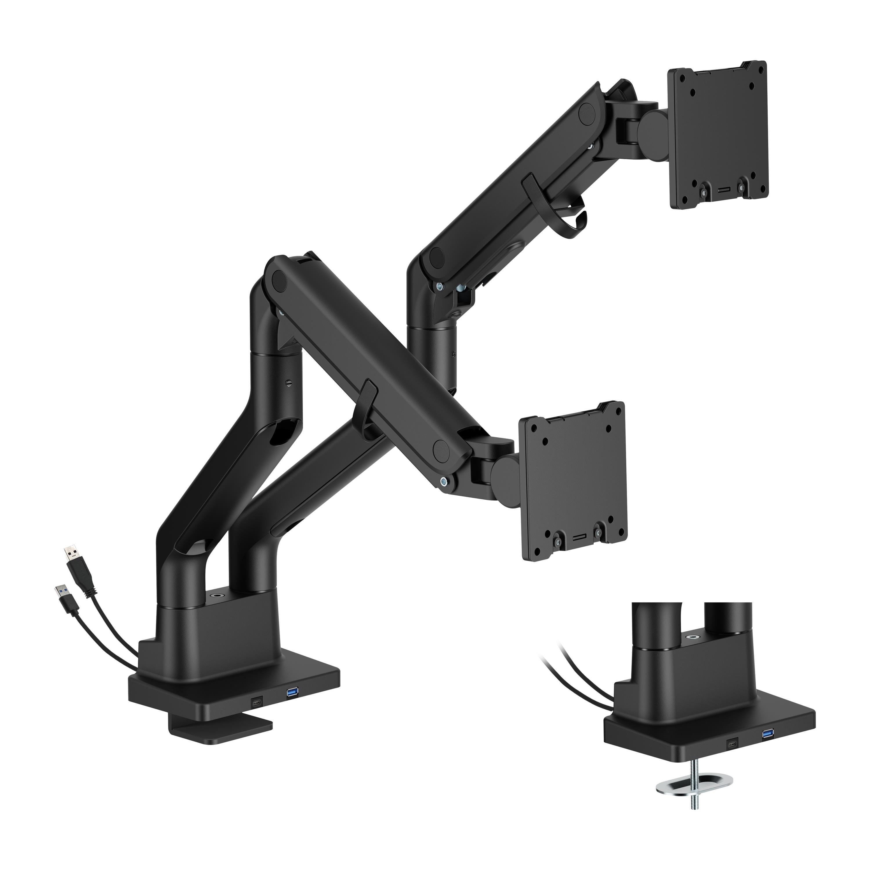 Dutzo Monitorarm Für 2 Monitore (27" - 45") - Heavy Duty Deluxe Mit Usb A- Und C-anschlüssen - Schwarz - Monitorhalterung
