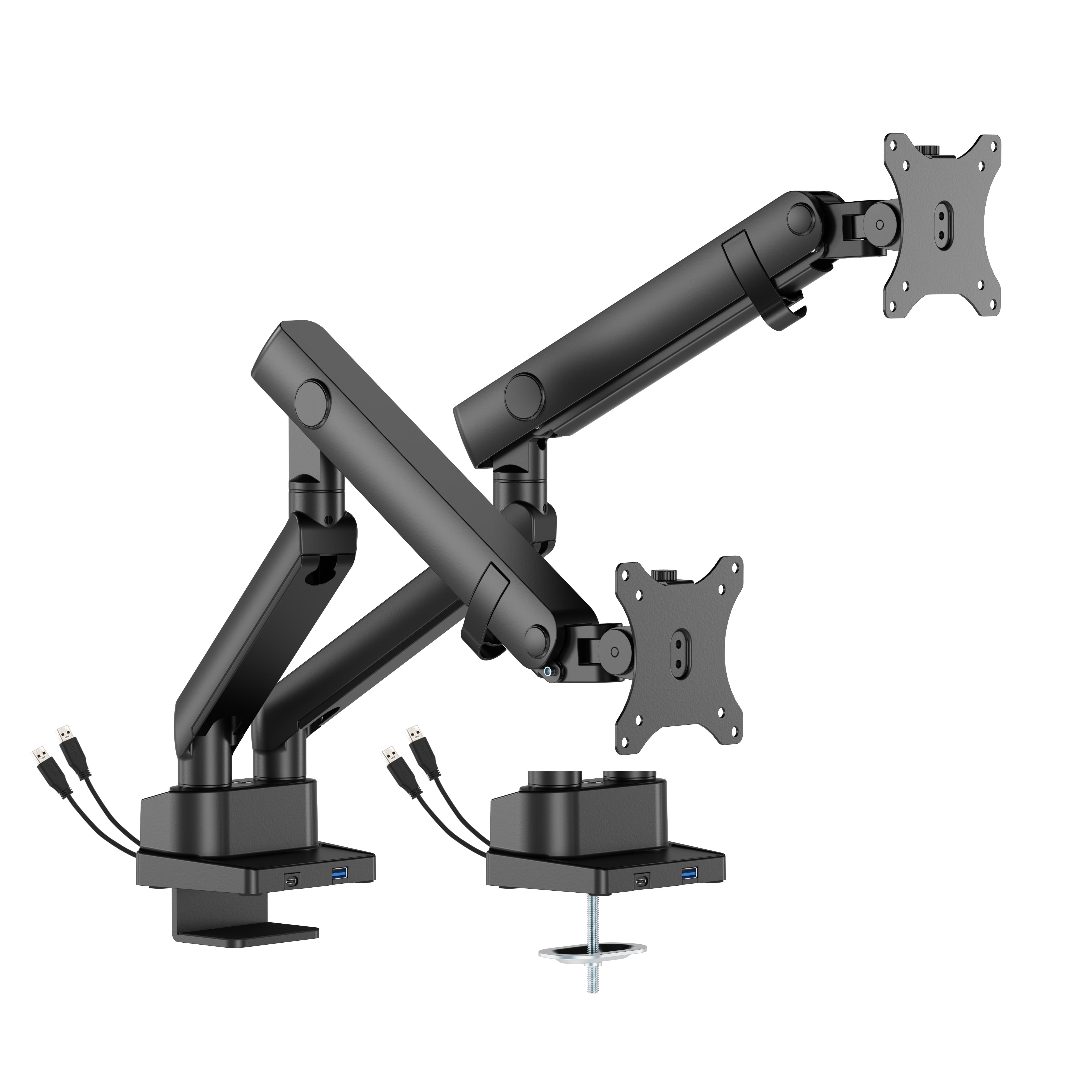 Dutzo Monitorarm Für 2 Monitore (17"-35") - Pro+ Version Mit 1 x Usb-a & 1 x Usb C Port (Grau / Schwarz) - Monitorhalterung