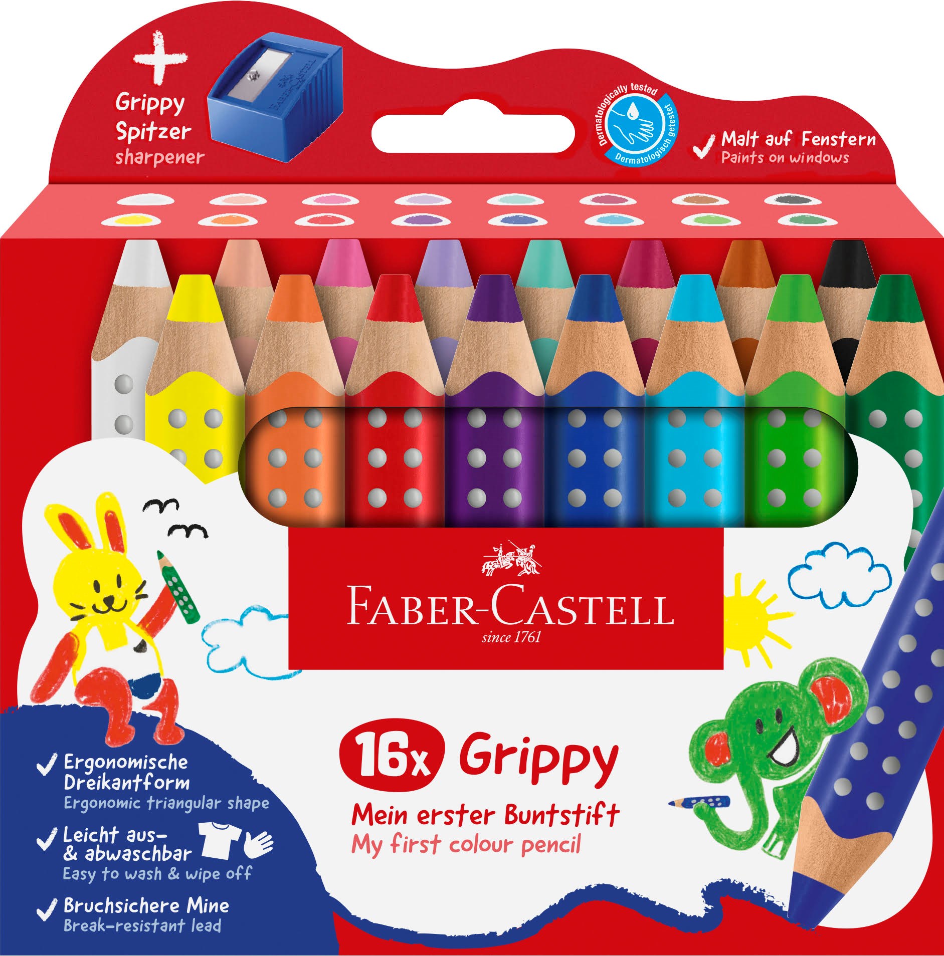 Faber-castell Buntstift Grippy 16er Set Mit Spitzer - Utensilien Zum Schreiben Und Zeichnen Farbstift 110645