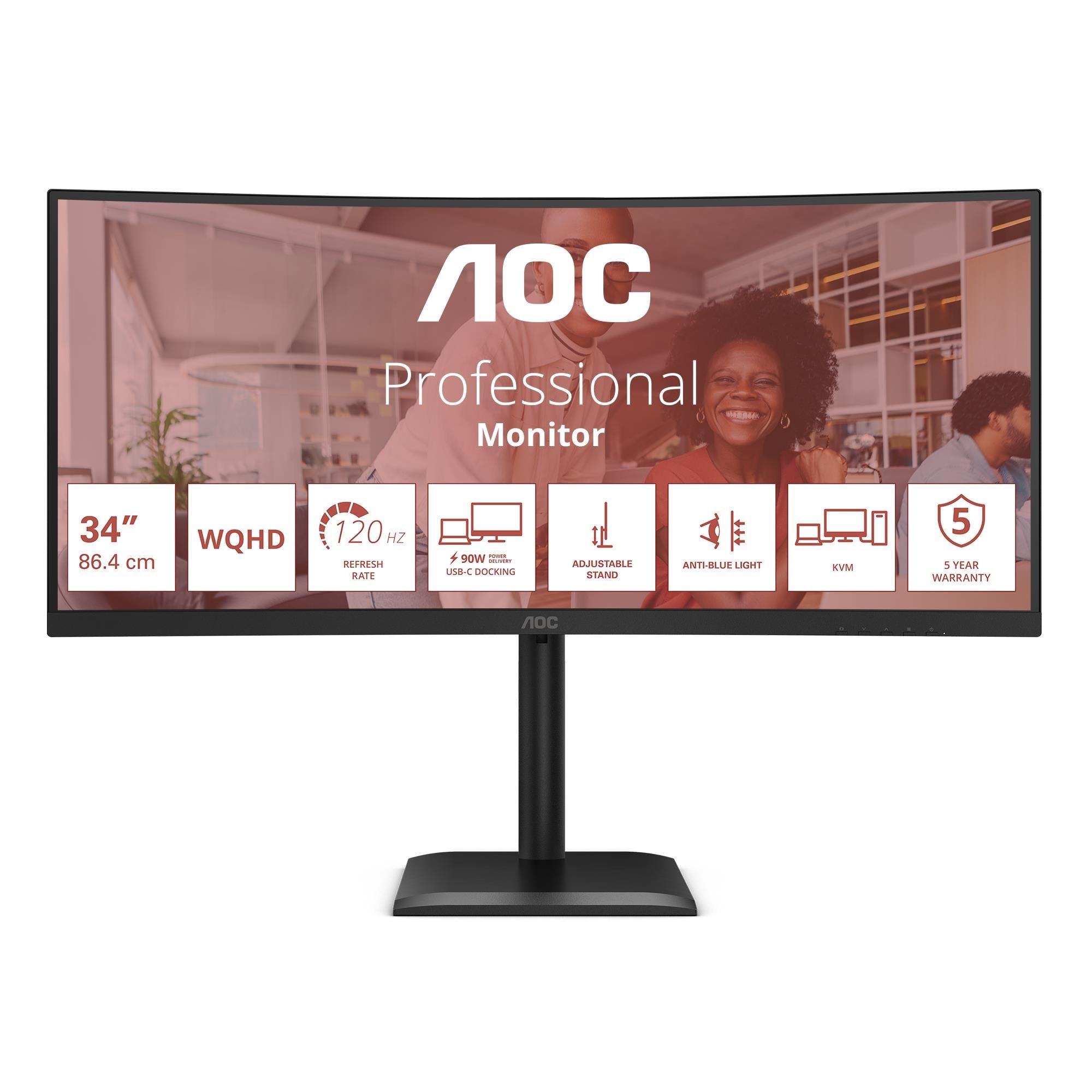 34" Aoc Cu34e4cv - 3440x1440 (Uwqhd) - 120hz - VA - 90w Usb-c - Kvm Switch - Bildschirm Black