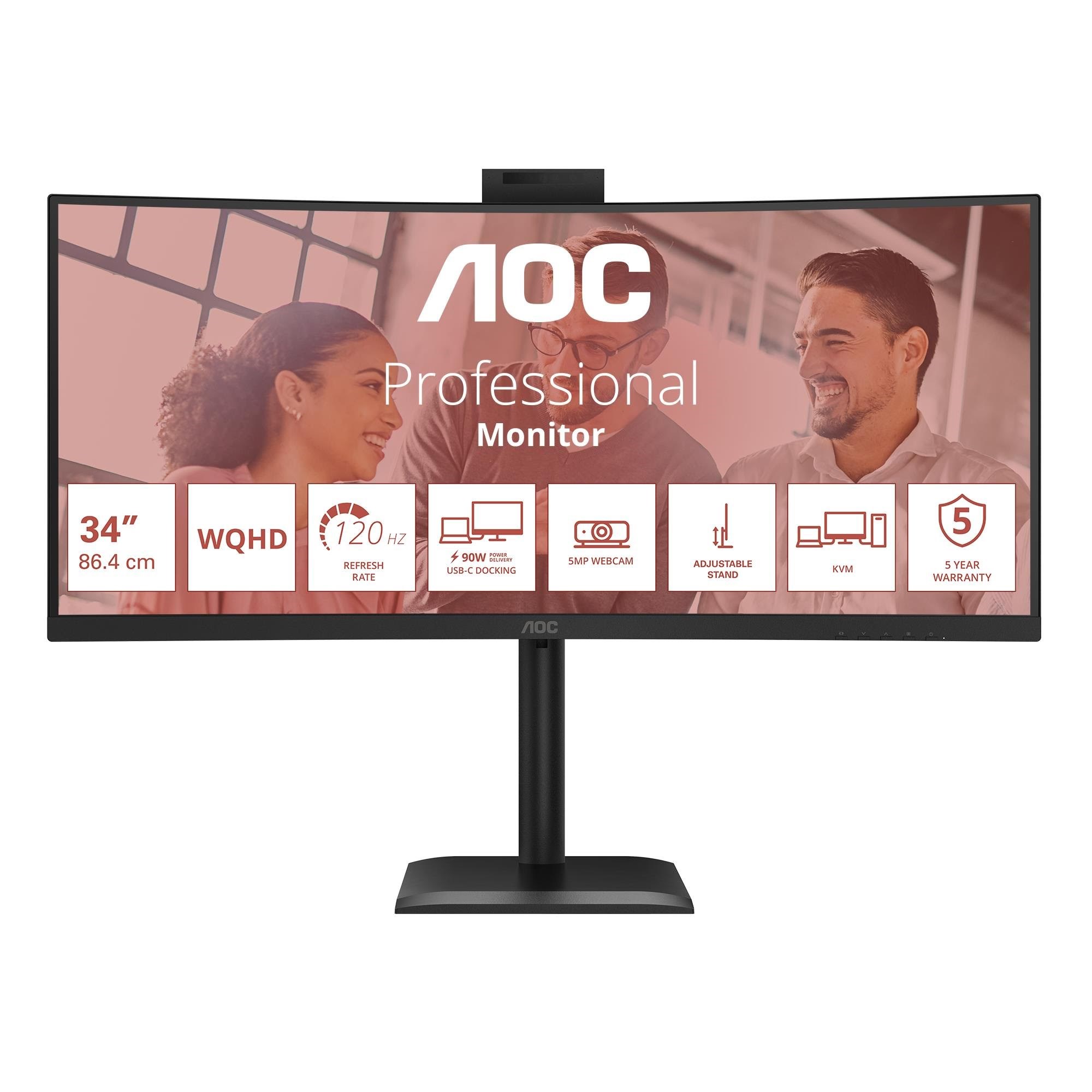 34" Aoc Cu34e4cw - 3440x1440 (Uwqhd) - 120hz - VA - 90w Usb-c - Kvm Switch - Bildschirm