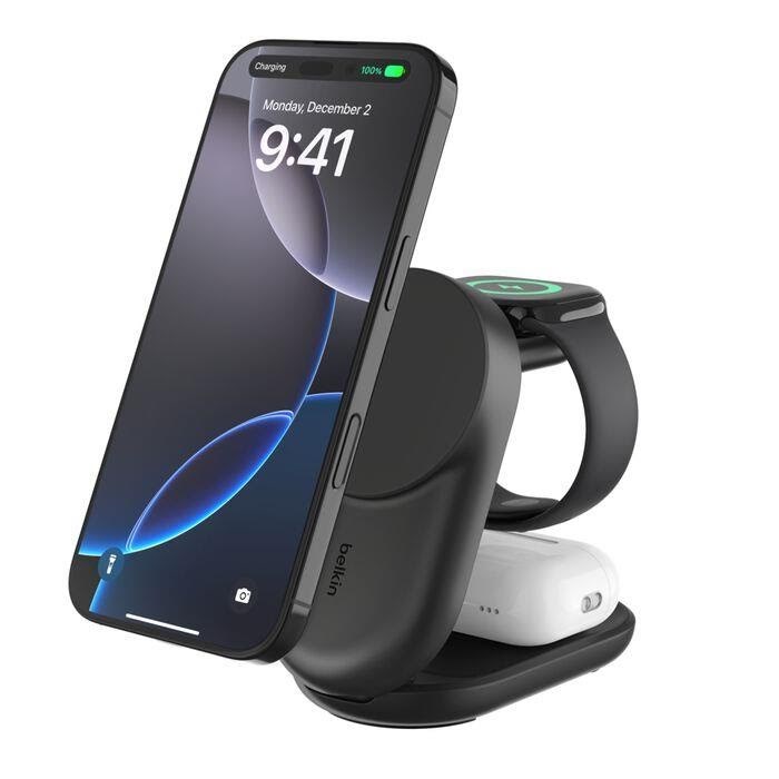 Belkin Ultracharge 25w Qi2 3in1 Magnetic Charger - Black - Handys Adapter Und Ladegeraete Wiz037kqbk