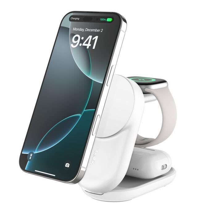 Belkin Ultracharge 25w Qi2 3in1 Magnetic Charger - White - Handys Adapter Und Ladegeraete