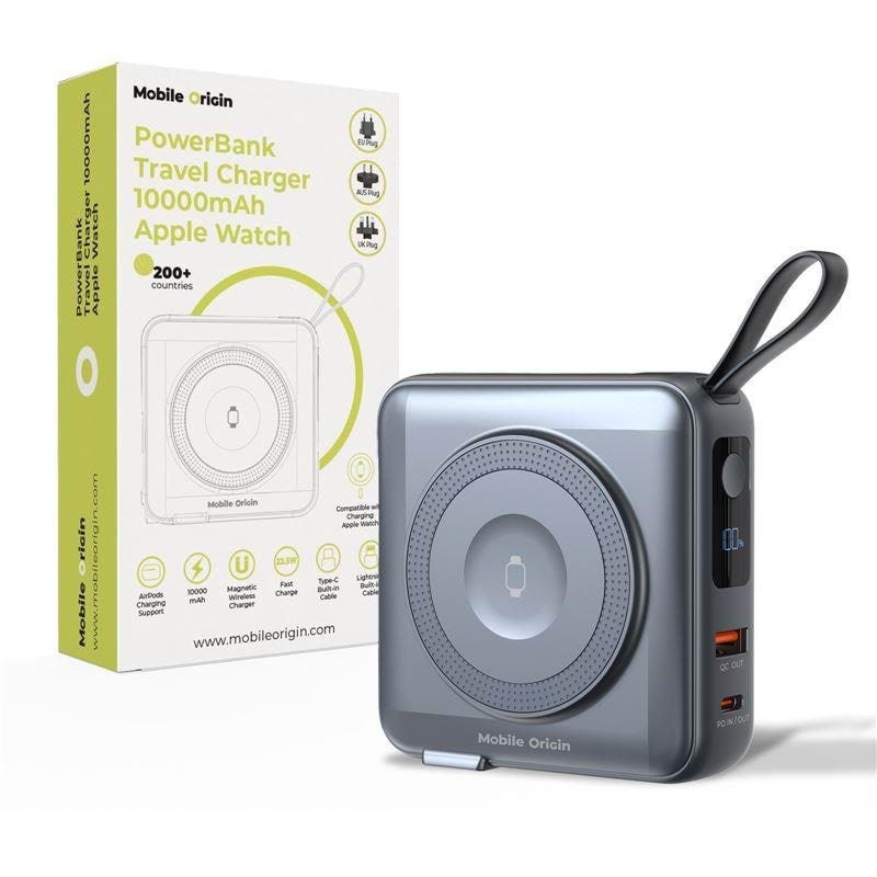 Mobile Origin Powerbank & Travel Charger - Lightning/usb-c Cable - Magsafe/aw/iphone Compatible - Grey - 10000 Mah - Powerbank Akku