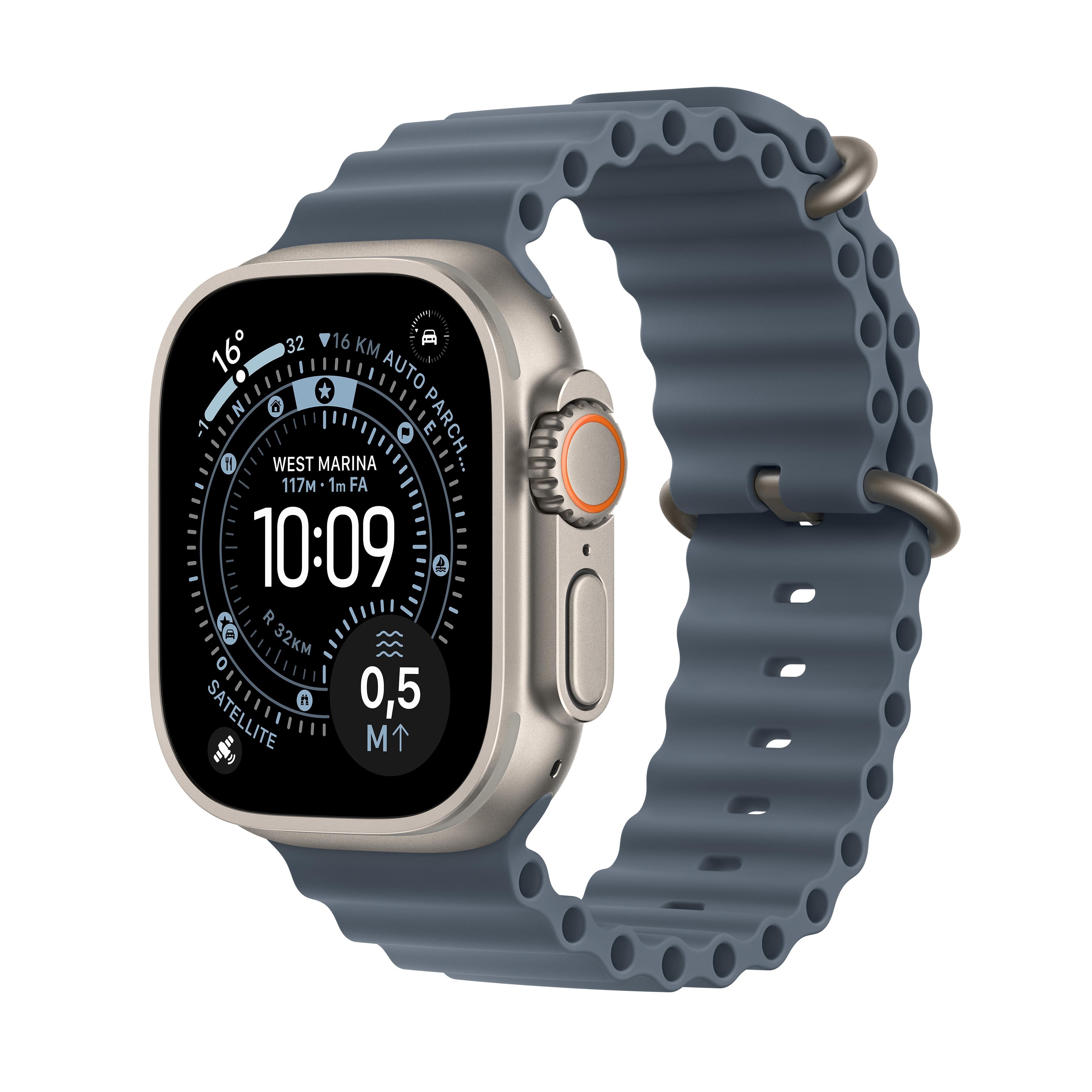 Apple Watch Ultra 3 Gps + Cellular 49mm Natural Titanium Case With Anchor Blue Ocean Band - Smartwatches Pulsuhren Sportuhren Schrittzaehler Gold 